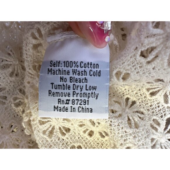 NWT Johnny Was Open Front Cream Eyelet Cardigan w/Lace & Floral Details - Picture 9 of 9